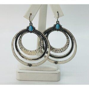 Bohemian Triple Hoop Earrings‎ With Turquoise Accents Hippie Festival